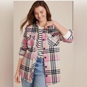 Maurice's pink plaid twill shacket size medium